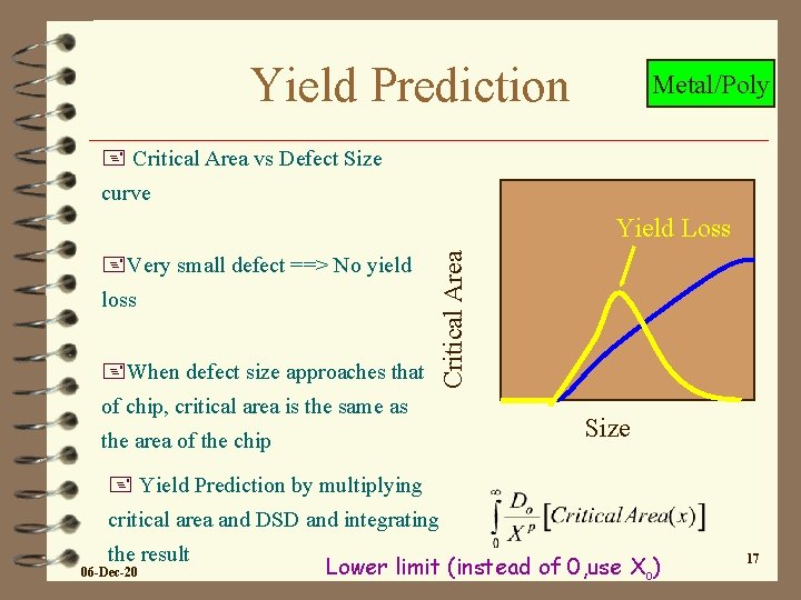 Yield Prediction Metal/Poly + Critical Area vs Defect Size curve +Very small defect ==>