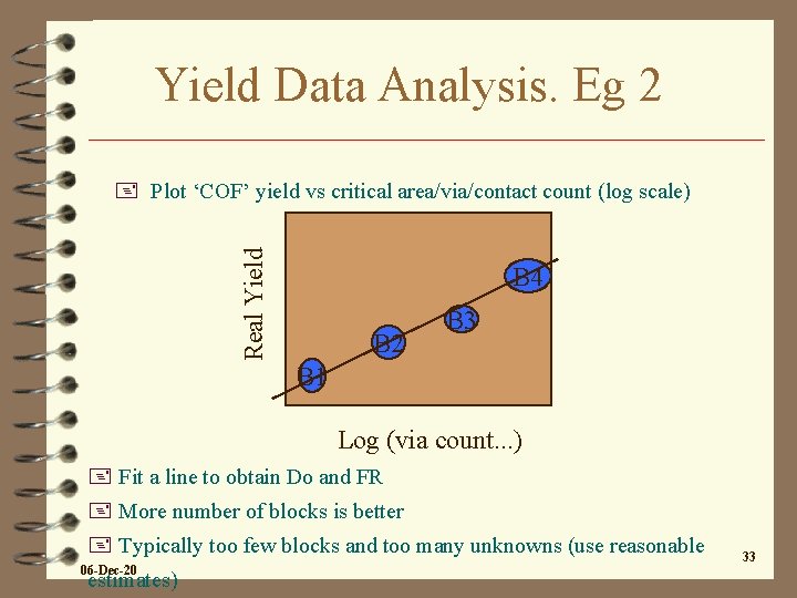 Yield Data Analysis. Eg 2 Real Yield + Plot ‘COF’ yield vs critical area/via/contact