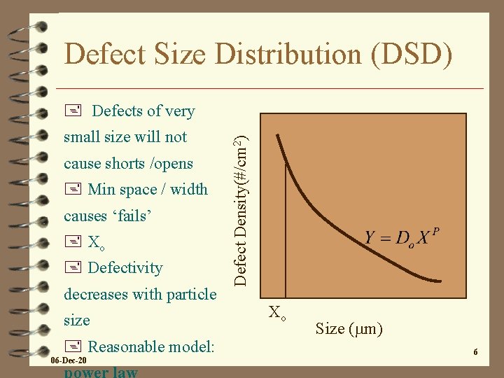 Defect Size Distribution (DSD) small size will not cause shorts /opens + Min space