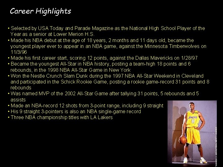 Career Highlights • Selected by USA Today and Parade Magazine as the National High