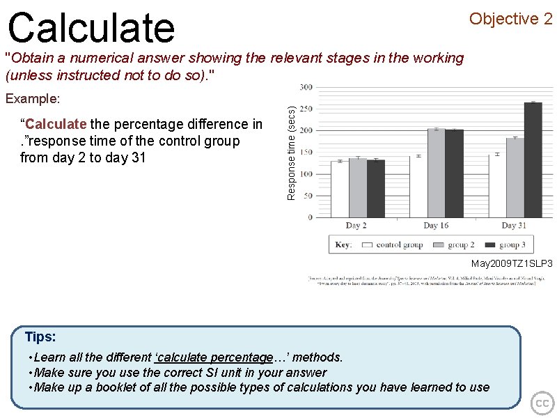 Calculate Objective 2 "Obtain a numerical answer showing the relevant stages in the working