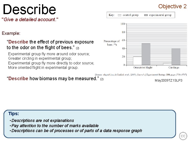 Describe Objective 2 "Give a detailed account. " Example: “Describe the effect of previous