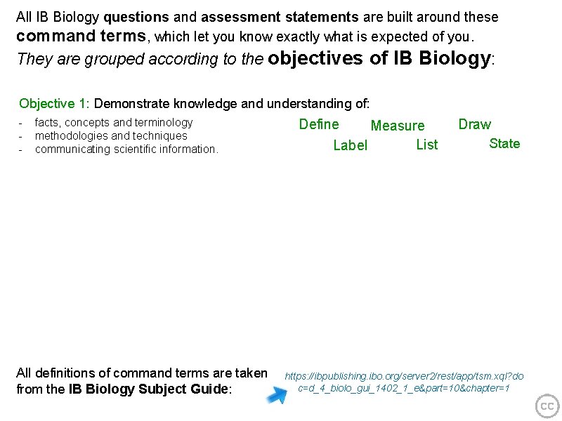 All IB Biology questions and assessment statements are built around these command terms, which