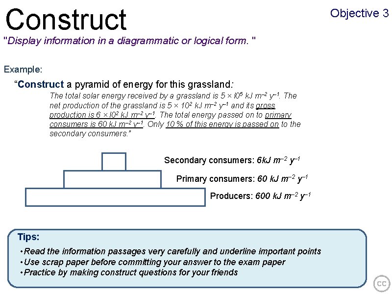 Construct Objective 3 "Display information in a diagrammatic or logical form. " Example: “Construct