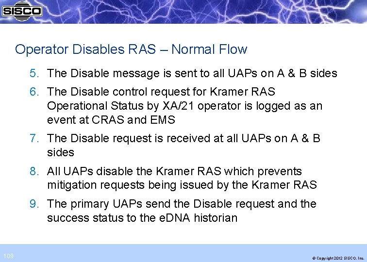 Operator Disables RAS – Normal Flow 5. The Disable message is sent to all