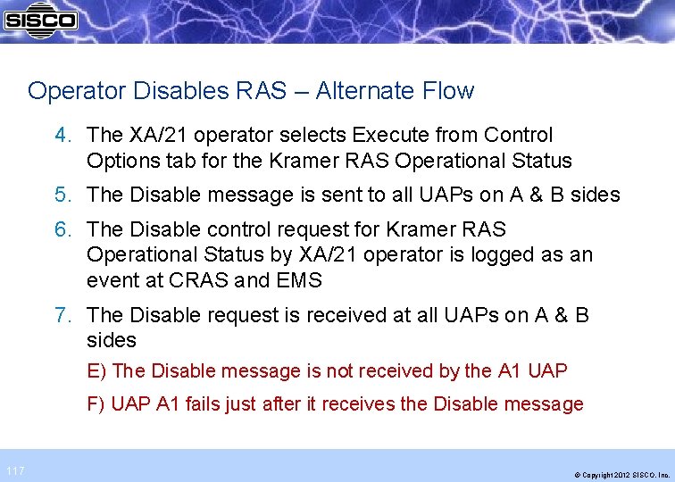 Operator Disables RAS – Alternate Flow 4. The XA/21 operator selects Execute from Control