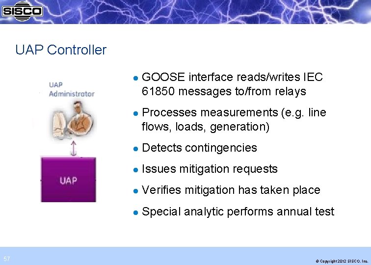 UAP Controller l l 57 GOOSE interface reads/writes IEC 61850 messages to/from relays Processes