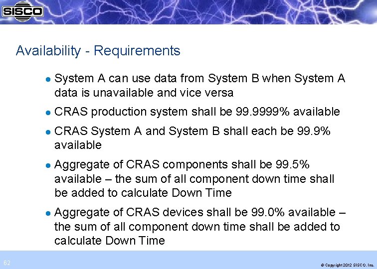 Availability - Requirements l l l 62 System A can use data from System