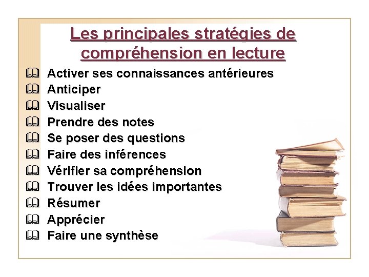 Les principales stratégies de compréhension en lecture & & & Activer ses connaissances antérieures