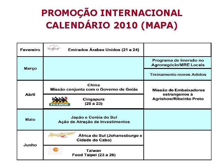 PROMOÇÃO INTERNACIONAL CALENDÁRIO 2010 (MAPA) 