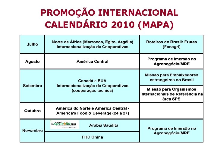 PROMOÇÃO INTERNACIONAL CALENDÁRIO 2010 (MAPA) 