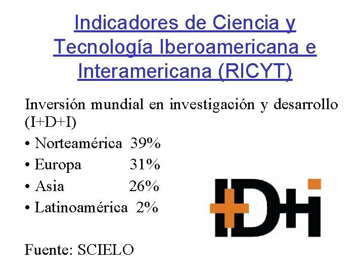 Indicadores de Ciencia y Tecnología Iberoamericana e Interamericana (RICYT) Inversión mundial en investigación y