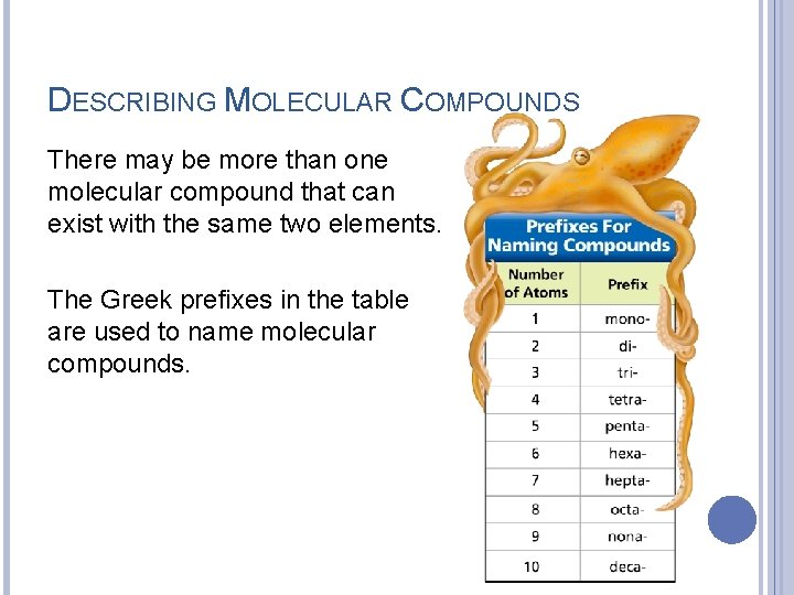 DESCRIBING MOLECULAR COMPOUNDS There may be more than one molecular compound that can exist