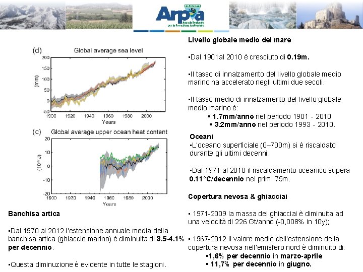 Livello globale medio del mare • Dal 1901 al 2010 è cresciuto di 0.