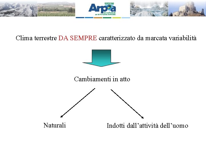 Clima terrestre DA SEMPRE caratterizzato da marcata variabilità Cambiamenti in atto Naturali Indotti dall’attività