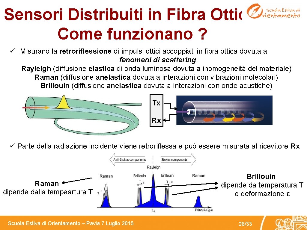 Sensori Distribuiti in Fibra Ottica Come funzionano ? ü Misurano la retroriflessione di impulsi