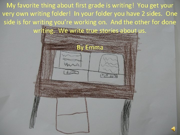My favorite thing about first grade is writing! You get your very own writing