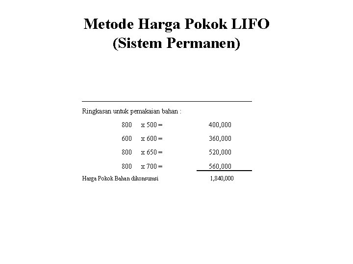 Metode Harga Pokok LIFO (Sistem Permanen) Ringkasan untuk pemakaian bahan : 800 x 500