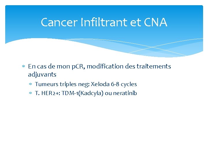 Cancer Infiltrant et CNA En cas de mon p. CR, modification des traitements adjuvants