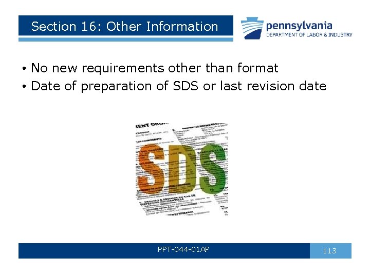 Section 16: Other Information • No new requirements other than format • Date of Section 16: Other Information • No new requirements other than format • Date of