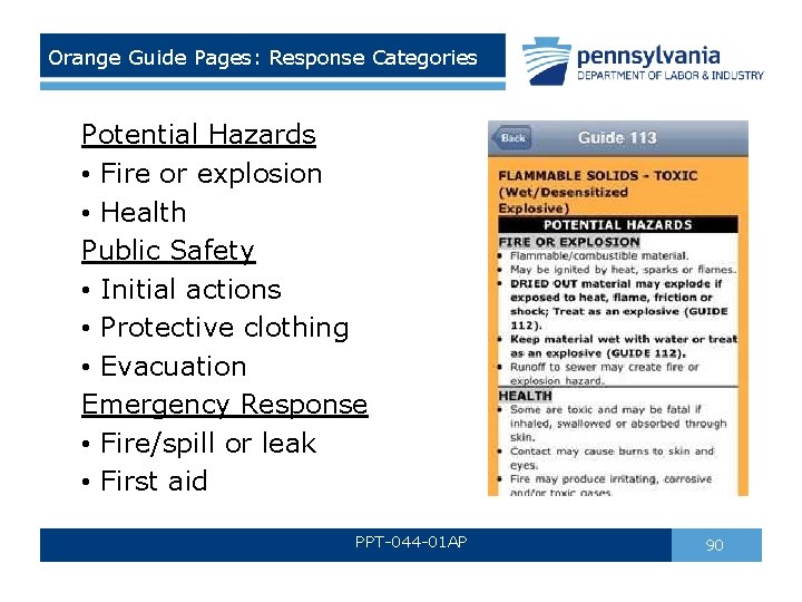 Orange Guide Pages: Response Categories Potential Hazards • Fire or explosion • Health Public Orange Guide Pages: Response Categories Potential Hazards • Fire or explosion • Health Public