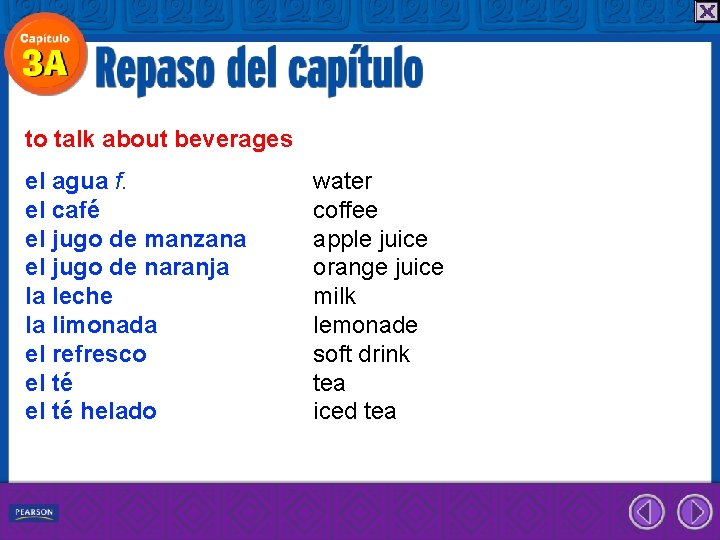 to talk about beverages el agua f. el café el jugo de manzana el