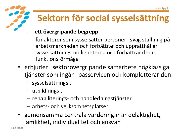 Sektorn för social sysselsättning – ett övergripande begrepp för aktörer som sysselsätter personer i