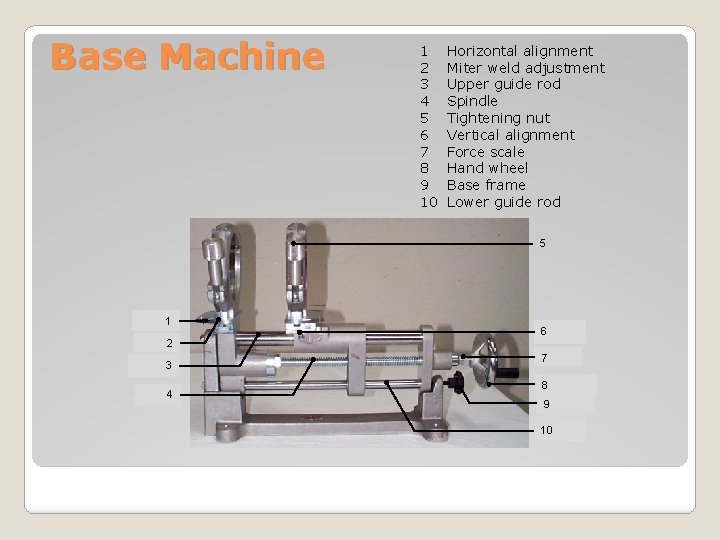 Base Machine 1 2 3 4 5 6 7 8 9 10 Horizontal alignment