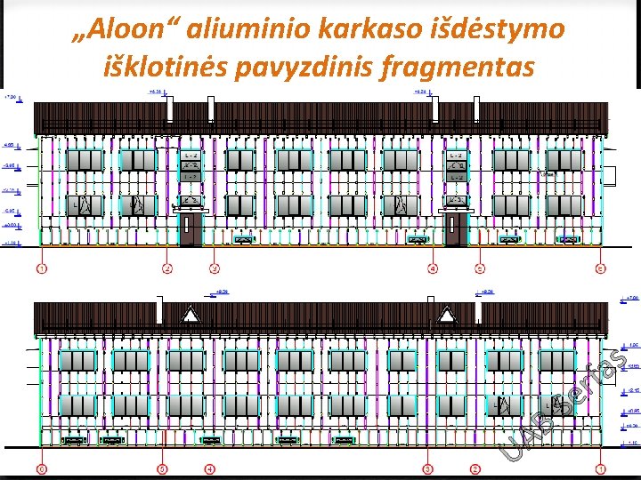 „Aloon“ aliuminio karkaso išdėstymo išklotinės pavyzdinis fragmentas s a f r Se B A