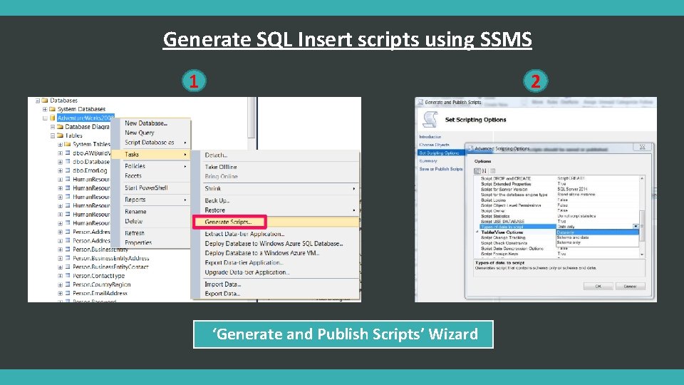 Generate SQL Insert scripts using SSMS 2 1 ‘Generate and Publish Scripts’ Wizard 