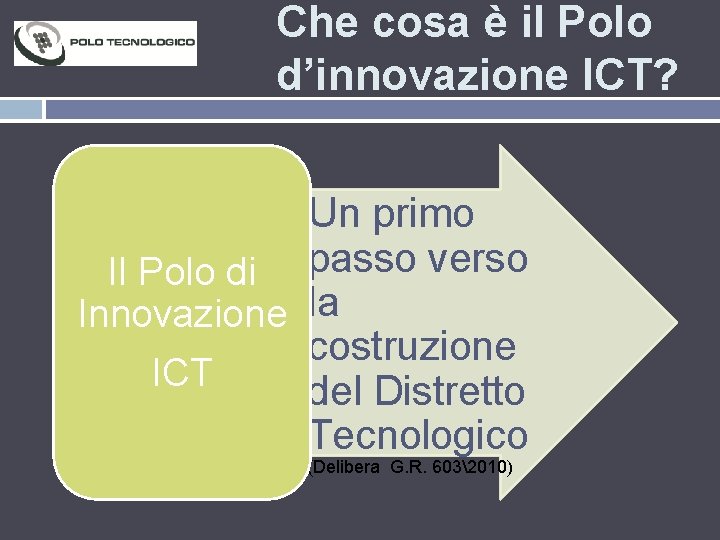 Che cosa è il Polo d’innovazione ICT? • Un primo passo verso Il Polo