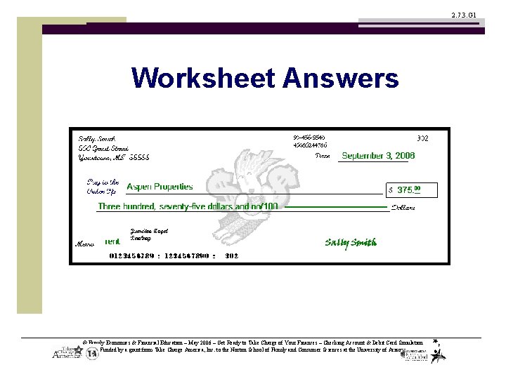 2. 7. 3. G 1 Worksheet Answers © Family Economics & Financial Education –