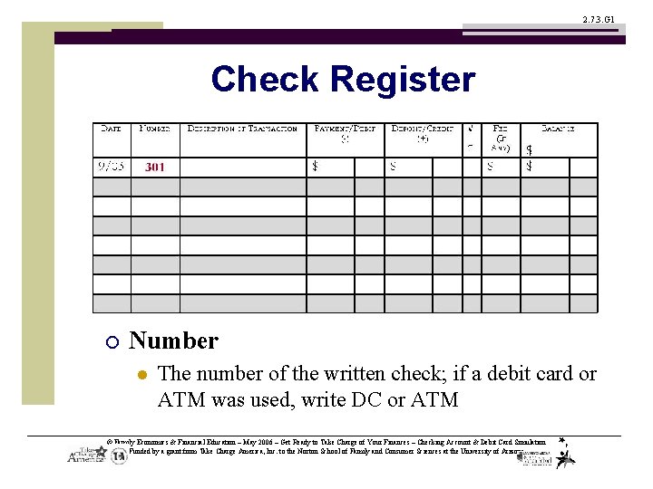 2. 7. 3. G 1 Check Register ¡ Number l The number of the