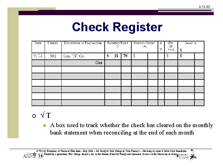 2. 7. 3. G 1 Check Register ¡ √T l A box used to
