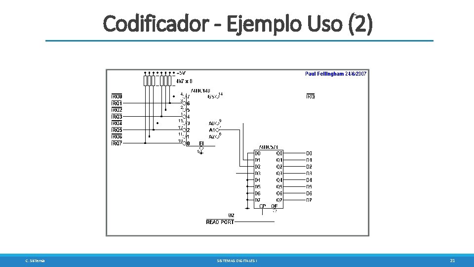 Codificador - Ejemplo Uso (2) Codificador con prioridad C. Sisterna SISTEMAS DIGITALES I 21