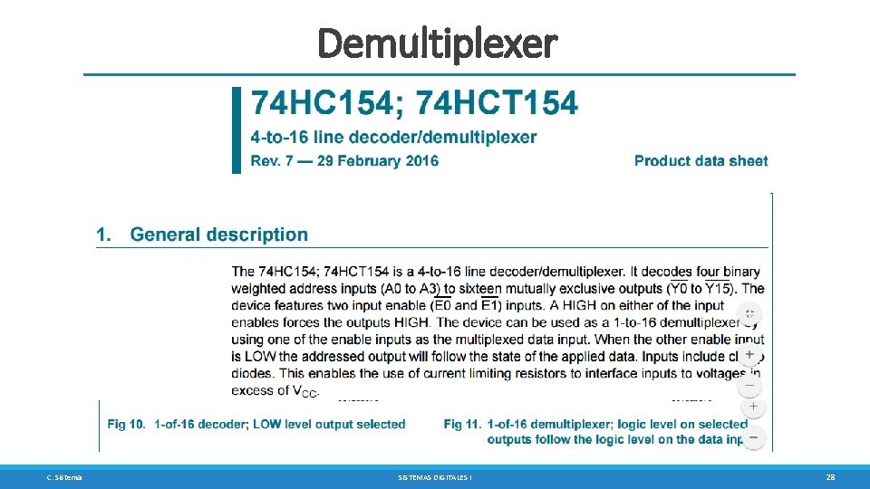 Demultiplexer C. Sisterna SISTEMAS DIGITALES I 28 