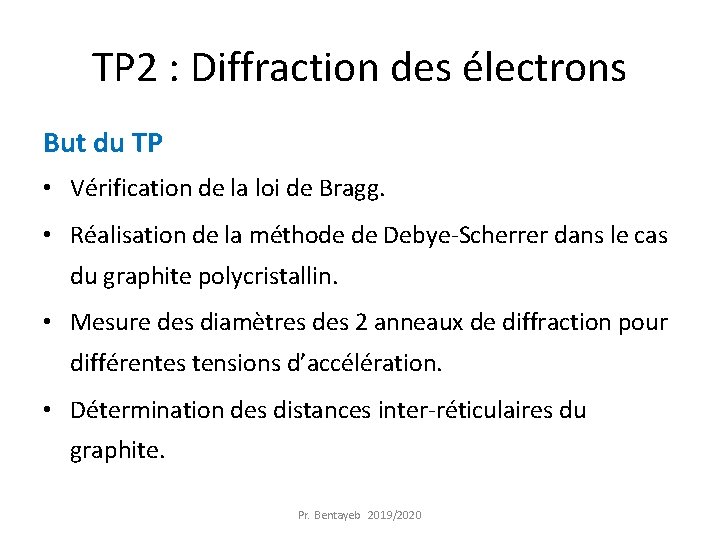 TP 2 : Diffraction des électrons But du TP • Vérification de la loi