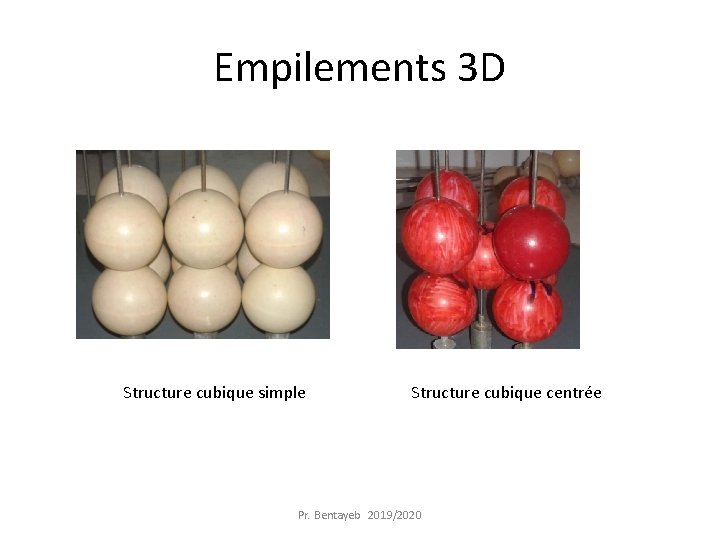 Empilements 3 D Structure cubique simple Structure cubique centrée Pr. Bentayeb 2019/2020 