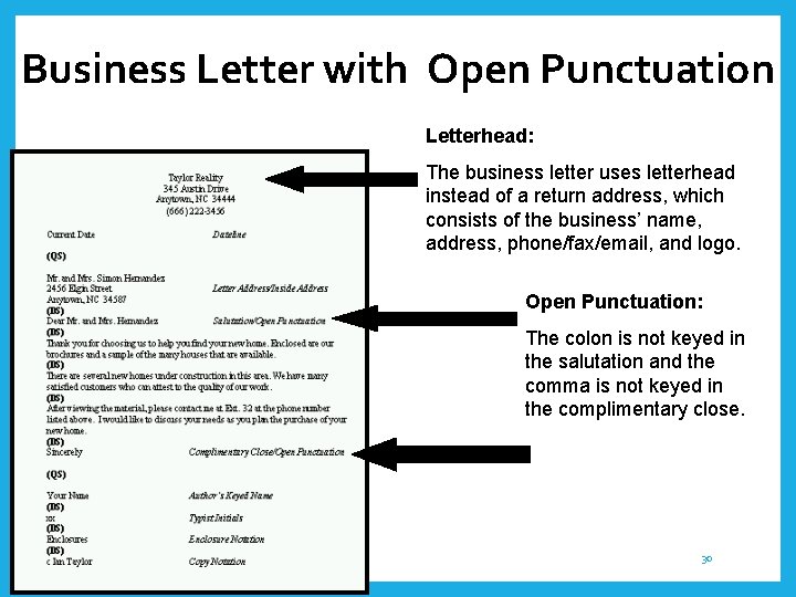 Business Letter with Open Punctuation Letterhead: The business letter uses letterhead instead of a