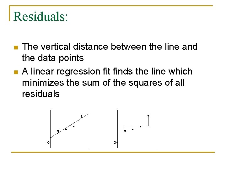 Residuals: n n The vertical distance between the line and the data points A