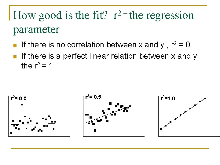How good is the fit? r 2 – the regression parameter n n If