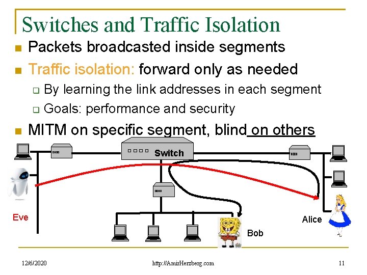 Switches and Traffic Isolation Packets broadcasted inside segments Traffic isolation: forward only as needed