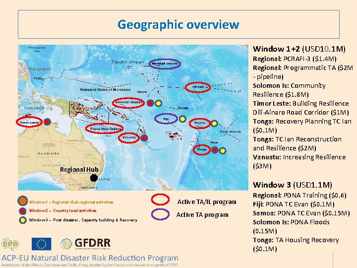 Geographic overview Window 1+2 (USD 10. 1 M) Regional: PCRAFI-3 ($1. 4 M) Regional: