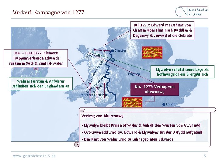 Verlauf: Kampagne von 1277 Juli 1277: Edward marschiert von Chester über Flint nach Ruddlan