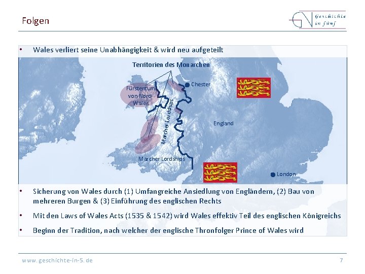 Folgen • Wales verliert seine Unabhängigkeit & wird neu aufgeteilt Territorien des Monarchen hips