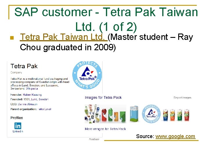 SAP customer - Tetra Pak Taiwan Ltd. (1 of 2) n Tetra Pak Taiwan