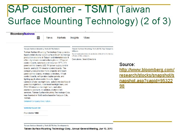 SAP customer - TSMT (Taiwan Surface Mounting Technology) (2 of 3) Source: http: //www.
