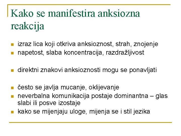 Kako se manifestira anksiozna reakcija n izraz lica koji otkriva anksioznost, strah, znojenje napetost,