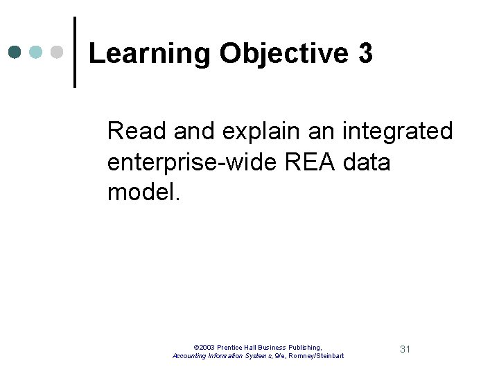 Learning Objective 3 Read and explain an integrated enterprise-wide REA data model. © 2003