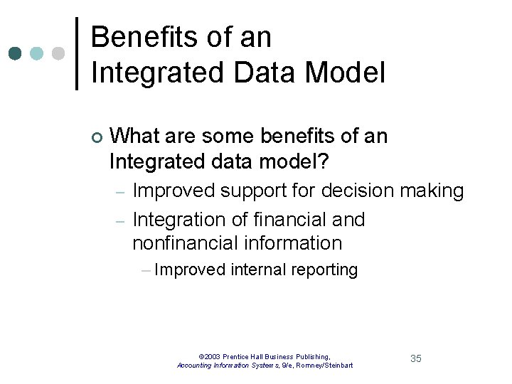Benefits of an Integrated Data Model ¢ What are some benefits of an Integrated